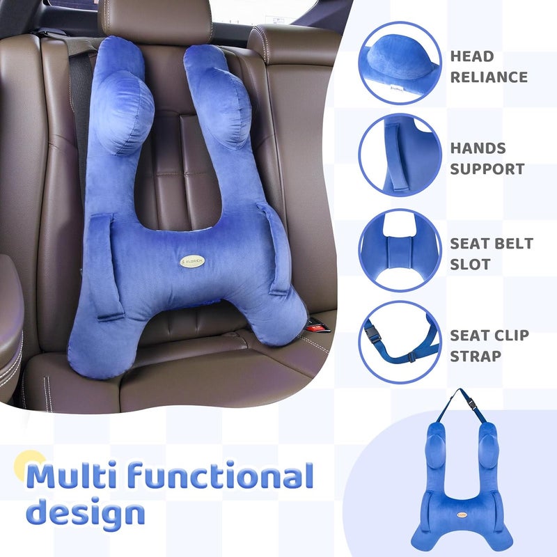 FLORICH Kids Travel Pillow, Car Sleeping Travel Pillow for Kids, Washable H-Shaped Pillow for Adults and Children to Support Head and Body for Road Trips Pillow for Car (Blue) - Image 4